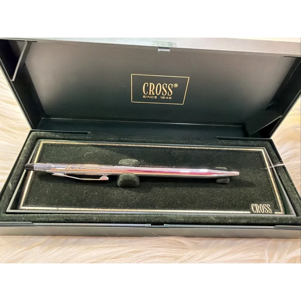 Vintage Cross Century Classic‎ Chrome Ballpoint Pen, Engraved M.J.Brimer Works